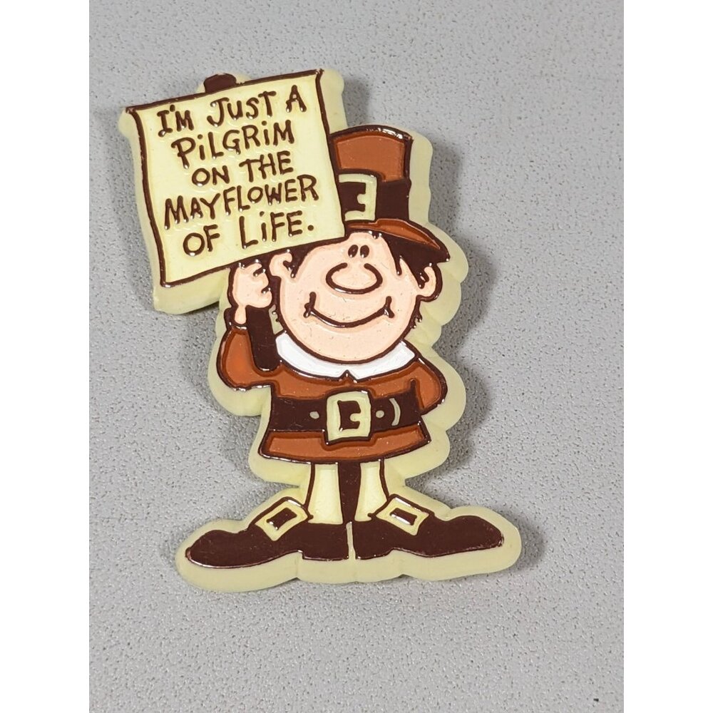 Vintage Hallmark Signed Thanksgiving Pilgrim Acrylic Pin Mayflower